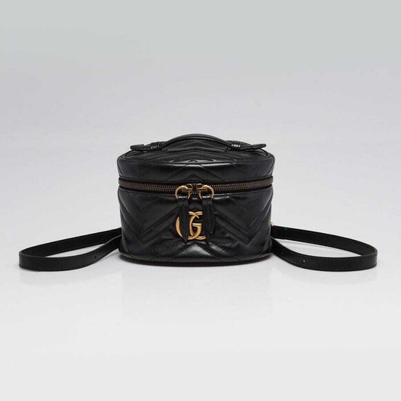 Gucci Black Quilted Leather Marmont Mini Round Backpack Bag - Picture 1 of 12